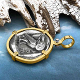 Ancient Greek Athena and the Owl Silver Tetradrachm circa 450 BC 14K Gold Pendant