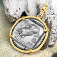 Ancient Greek Athena and the Owl Silver Tetradrachm circa 450 BC 14K Gold Pendant