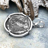 Ancient Greek Athena and the Owl Silver Tetradrachm circa 450 BC 14K White Gold Pendant
