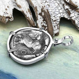 Ancient Greek Athena and the Owl Silver Tetradrachm circa 450 BC 14K White Gold Pendant