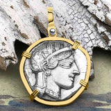 Ancient Greek Athena and the Owl Silver Tetradrachm circa 450 BC RARE Zero-Die 14K Gold Pendant