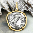 Ancient Greek Athena and the Owl Silver Tetradrachm circa 450 BC 14K Gold Pendant