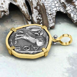 Ancient Greek Athena and the Owl Silver Tetradrachm circa 450 BC 14K Gold Pendant