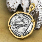 Ancient Greek Athena and the Owl Silver Tetradrachm circa 450 BC 14K Gold Pendant