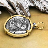 Ancient Greek Athena and the Owl Silver Tetradrachm circa 450 BC 14K Gold Pendant