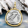 Ancient Greek Athena and the Owl Silver Tetradrachm circa 450 BC RARE Zero-Die 14K Gold Pendant