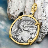 Ancient Greek Athena and the Owl Silver Tetradrachm circa 450 BC RARE Zero-Die 14K Gold Pendant