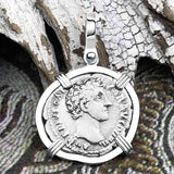 Roman Empire Silver Denarius Coin of Marcus Aurelius, the Philosopher Warrior 153 AD 14K White Gold Pendant