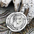 Roman Empire Silver Denarius Coin of Marcus Aurelius, the Philosopher Warrior 153 AD 14K White Gold Pendant