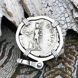 Roman Empire Silver Denarius Coin of Marcus Aurelius, the Philosopher Warrior 153 AD 14K White Gold Pendant