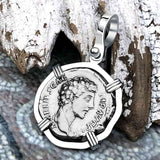 Roman Empire Silver Denarius Coin of Marcus Aurelius, the Philosopher Warrior 145 AD 14K White Gold Pendant 