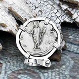 Roman Empire Silver Denarius Coin of Marcus Aurelius, the Philosopher Warrior 145 AD 14K White Gold Pendant 