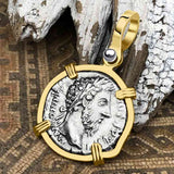 Roman Empire Silver Denarius Coin of Marcus Aurelius, the Philosopher Warrior 170 AD 14K Gold & Sterling Silver Pendant