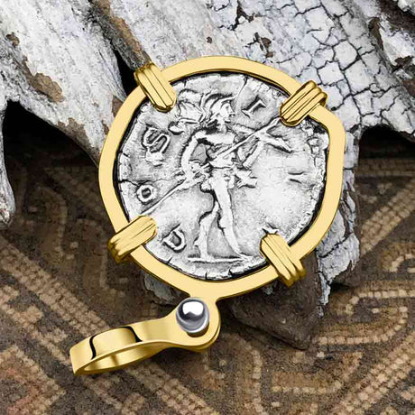 Roman Empire Silver Denarius Coin of Marcus Aurelius, the Philosopher Warrior 170 AD 14K Gold & Sterling Silver Pendant