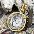 Roman Empire Silver Denarius Coin of Marcus Aurelius, the Philosopher Warrior 151 AD 14K Gold Pendant
