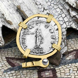 Roman Empire Silver Denarius Coin of Marcus Aurelius, the Philosopher Warrior 151 AD 14K Gold Pendant