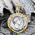 Roman Empire Silver Denarius Coin of Marcus Aurelius, the Philosopher Warrior 145 AD 14K Gold Pendant