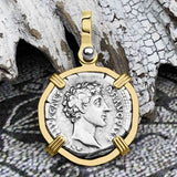 Roman Empire Silver Denarius Coin of Marcus Aurelius, the Philosopher Warrior 145 AD 14K Gold Pendant