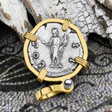 Roman Empire Silver Denarius Coin of Marcus Aurelius, the Philosopher Warrior 145 AD 14K Gold Pendant