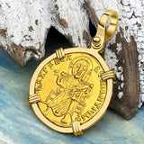 Extremely Rare Byzantine Jesus Christ 24K Gold Solidus Coin Circa 867 AD 18K Gold Pendant 