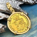 Extremely Rare Byzantine Jesus Christ 24K Gold Solidus Coin Circa 867 AD 18K Gold Pendant 