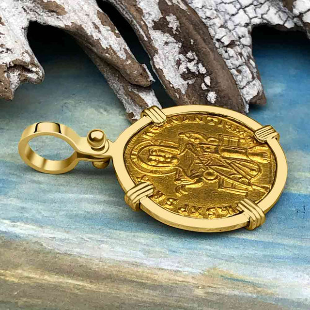Extremely Rare Byzantine Jesus Christ 24K Gold Solidus Coin Circa 867 AD 18K Gold Pendant 