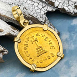Byzantine Empire Victory Cross 24K Gold Solidus Coin Circa 613 AD in 18K Gold Pendant