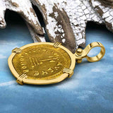Byzantine Empire Victory Cross 24K Gold Solidus Coin Circa 613 AD in 18K Gold Pendant