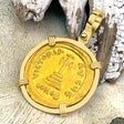Byzantine Empire Victory Cross 24K Gold Solidus Coin Circa 613 AD in 18K Gold Pendant