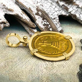 Byzantine Empire Victory Cross 24K Gold Solidus Coin Circa 613 AD in 18K Gold Pendant