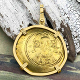 Byzantine Jesus Christ Histamenon Gold Coin Circa 1071 AD 18K Gold Pendant