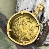 Byzantine Jesus Christ Histamenon Gold Coin Circa 1071 AD 18K Gold Pendant