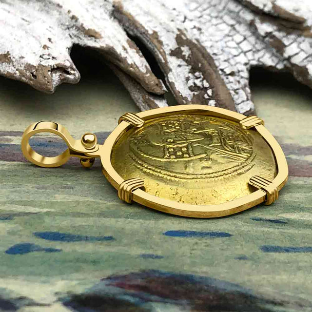 Byzantine Jesus Christ Histamenon Gold Coin Circa 1071 AD 18K Gold Pendant