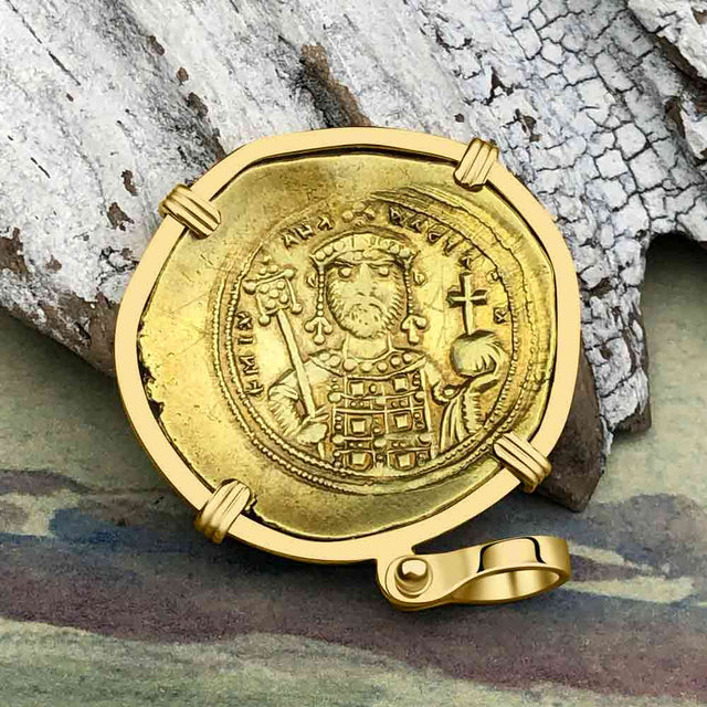 Byzantine Jesus Christ Histamenon Gold Coin Circa 1071 AD 18K Gold Pendant