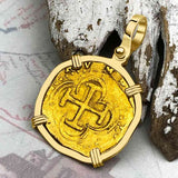 Pirate Era Circa 1566 22K Gold One Escudo - the Legendary Doubloon - 18K Gold Pendant