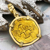 Pirate Era Circa 1566 22K Gold One Escudo - the Legendary Doubloon - 18K Gold Pendant