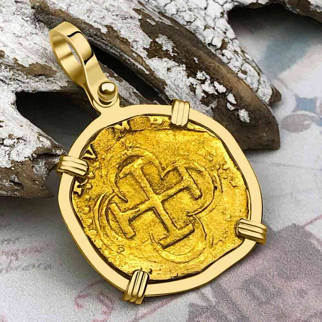 Pirate Era Circa 1566 22K Gold One Escudo - the Legendary Doubloon - 18K Gold Pendant