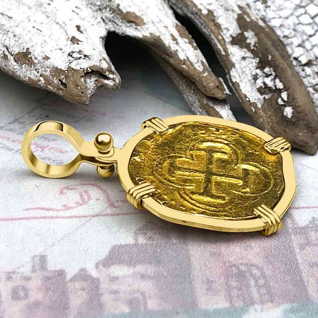 Pirate Era Circa 1566 22K Gold One Escudo - the Legendary Doubloon - 18K Gold Pendant