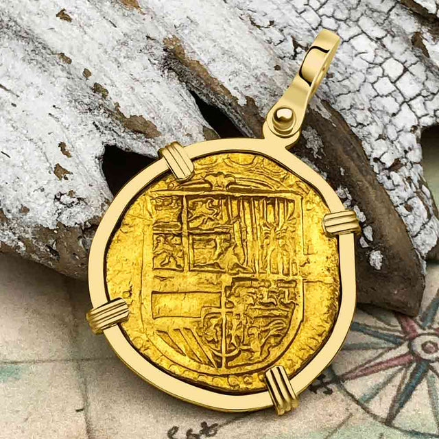 Pirate Era Circa 1580 22K Gold 2 Escudo - the Legendary Doubloon - 18K Gold Pendant