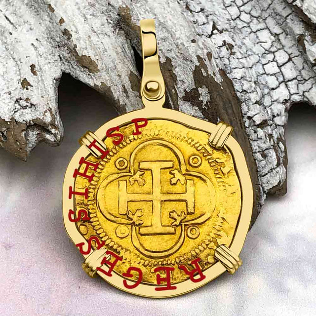 Circa 1560 Unknown Shipwreck 22K Gold 1 Escudo - the Legendary Pirate Era Doubloon 18K Gold Pendant