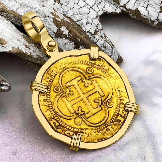 Circa 1560 Unknown Shipwreck 22K Gold 1 Escudo - the Legendary Pirate Era Doubloon 18K Gold Pendant