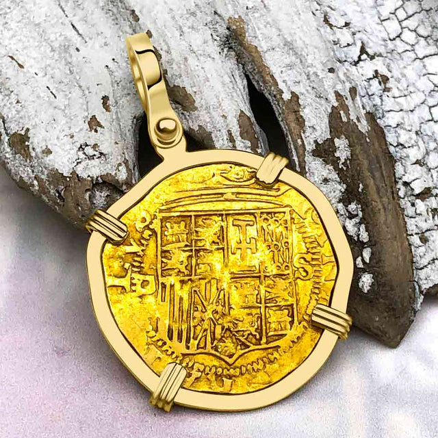 Circa 1560 Unknown Shipwreck 22K Gold 1 Escudo - the Legendary Pirate Era Doubloon 18K Gold Pendant