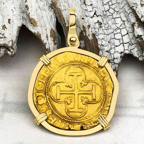 Rare Circa 1550 Unknown Shipwreck 22K Gold 1 Escudo - the Legendary Pirate Era Doubloon 18K Gold Pendant