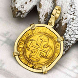 Rare Circa 1550 Unknown Shipwreck 22K Gold 1 Escudo - the Legendary Pirate Era Doubloon 18K Gold Pendant