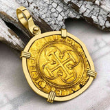 Rare Circa 1550 Unknown Shipwreck 22K Gold 1 Escudo - the Legendary Pirate Era Doubloon 18K Gold Pendant