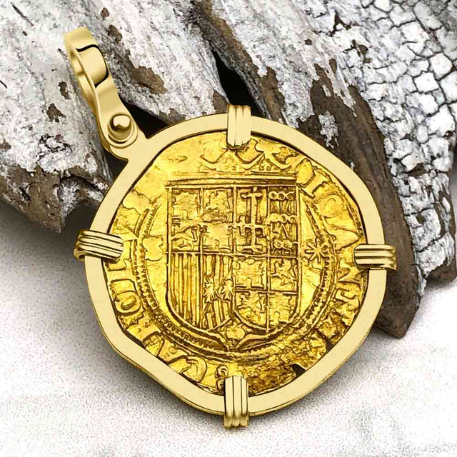 Rare Circa 1550 Unknown Shipwreck 22K Gold 1 Escudo - the Legendary Pirate Era Doubloon 18K Gold Pendant