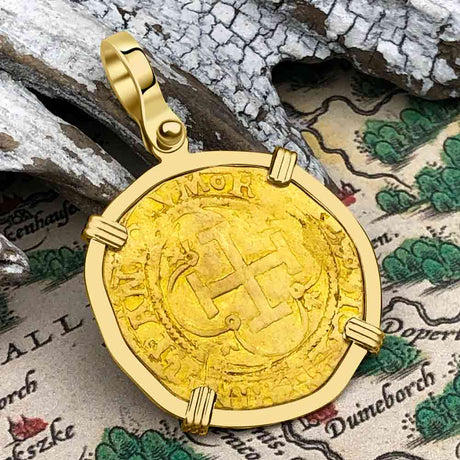 Pirate Era Circa 1550 22K Gold One Escudo - the Legendary Doubloon - 18K Gold Pendant