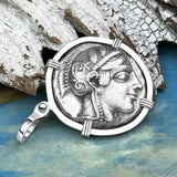 Ancient Greek Athena and the Owl Silver Tetradrachm circa 450 BC Sterling Silver Pendant