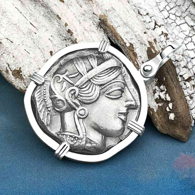 Ancient Greek Athena and the Owl Silver Tetradrachm circa 450 BC Sterling Silver Pendant