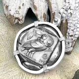 Ancient Greek Athena and the Owl Silver Tetradrachm circa 450 BC Sterling Silver Pendant